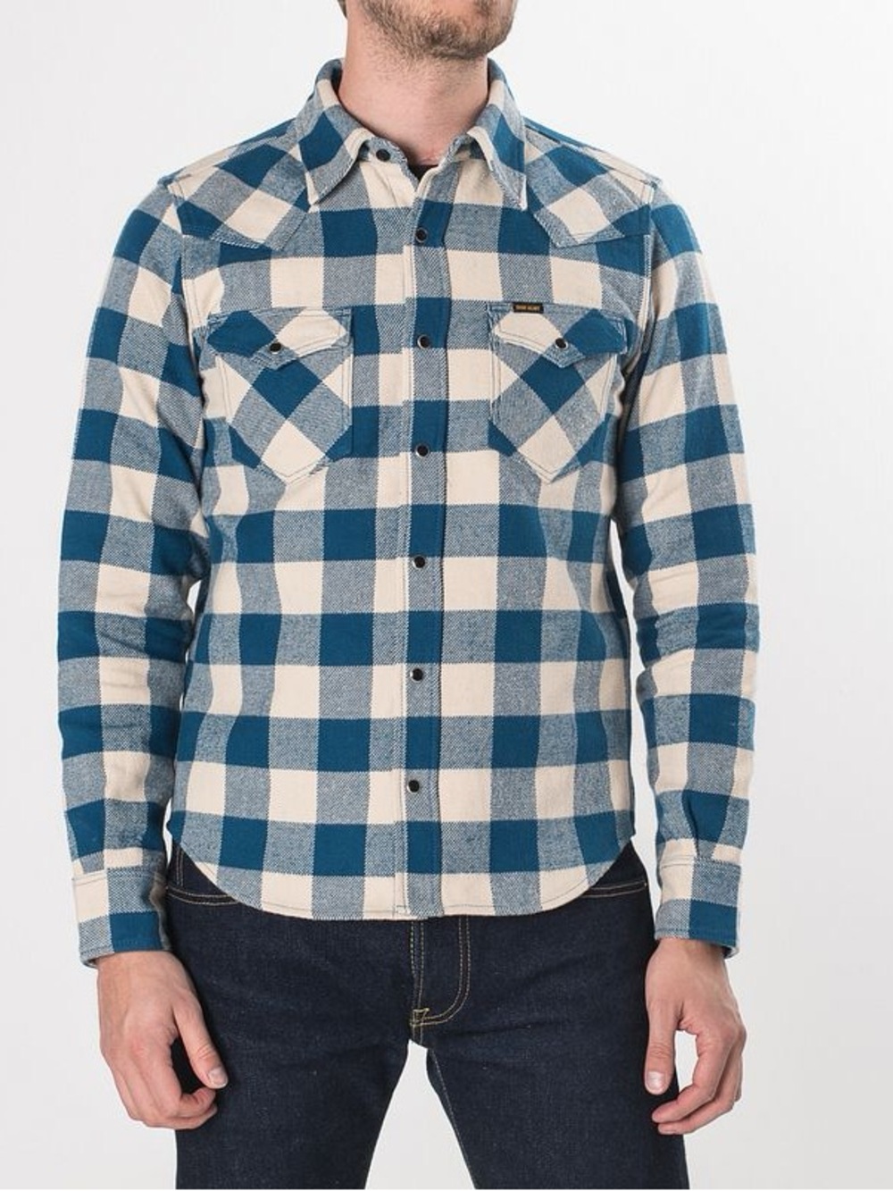 Iron Heart IHSH-101-BC - Blue/Cream Buffalo Check Ultra Heavy Flannel Western, M